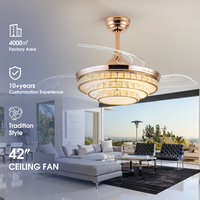 Plafonnier moderne de 42 pouces pour la décoration de la maison avec télécommande LED Corps en fer et lustre à ventilateur invisible à 3 pales