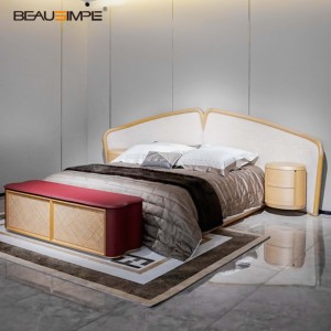 Marco de cama de tamaño king de lujo personalizable Linne, tela suave de alta calidad, diseño italiano moderno para villas silenciosas, muebles para el hogar - Product Image 1