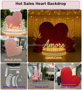 อุปกรณ์จัดงานแต่งงานใหม่สวยหรู ซุ้มโลหะหุ้มผ้าสีชมพู รูปหัวใจ ฉากหลังงานแต่งงาน - Product Image 5