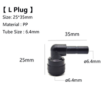Embout en plastique noir 1/4 avec 1 trou, connecteur rapide pneumatique basse pression pour tuyau de système RO