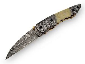 Couteau pliant de poche en acier Damas de qualité supérieure, fabriqué à la main, de qualité industrielle, avec manche en corne de bélier, OEM ZR ZR1481 - Product Image 3