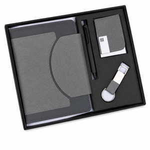 Set de Regalo Corporativo para Empleados de Oficina, Agenda Ejecutiva de Cuero Sintético Gris, Bolígrafo, Llavero y Tarjetero - Product Image 3