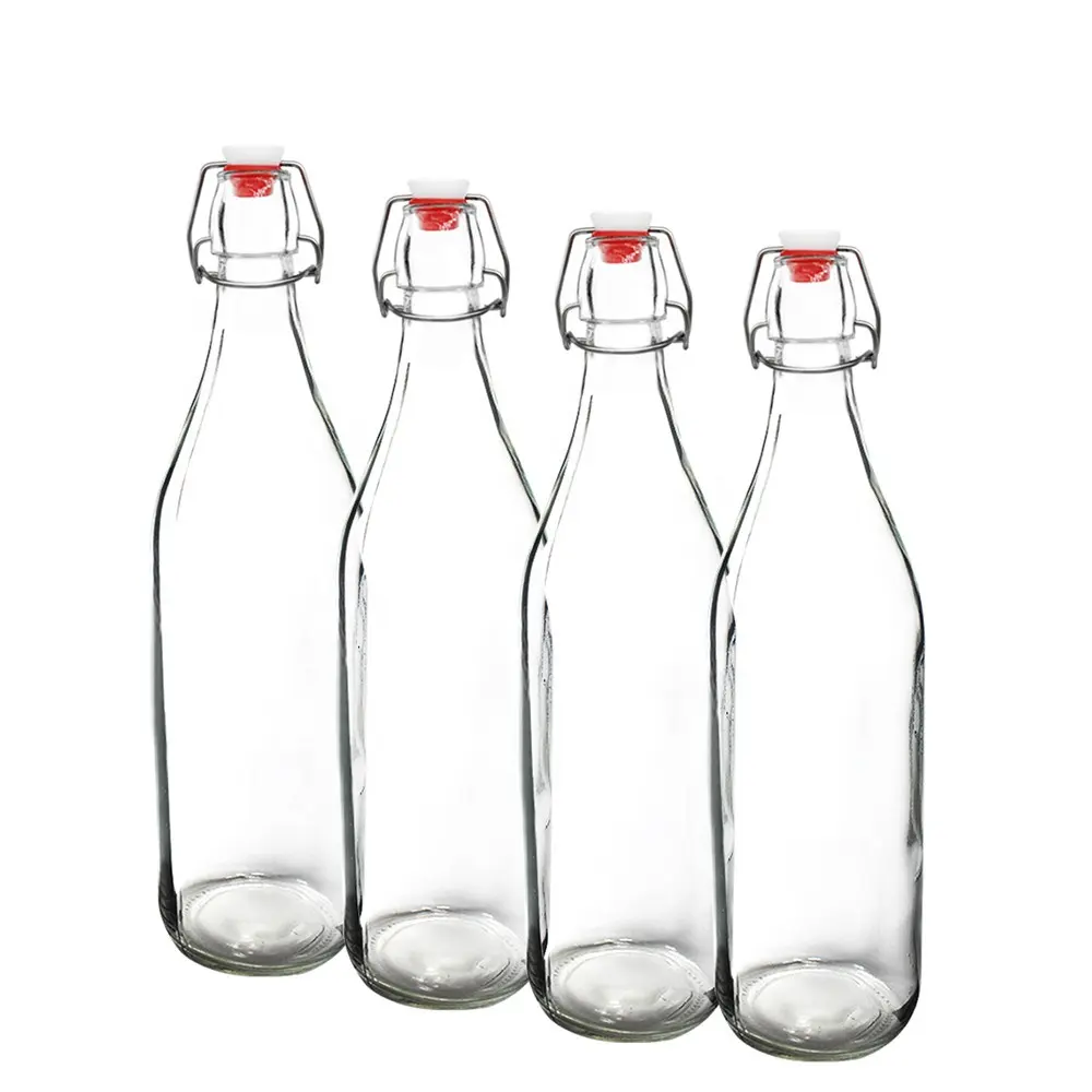 Bottiglia di vetro oscillante con tappo EZ all'ingrosso 250ml 500ml 750ml 1000ml 1L bottiglie vuote di Kombucha in vetro trasparente bottiglie con coperchio oscillante in vetro