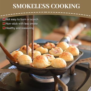 Moule à crêpes japonais à 14 trous, pré-culotté, antiadhésif, en fonte, <span class=keywords><strong>pour</strong></span> takoyaki (poulpe) - Product Image 3