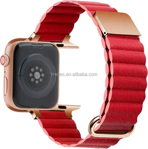 hot new leather 7 8 generation 49mm reverse metal buckle magnetic watch strap loop strap for apple iwatch ultra
