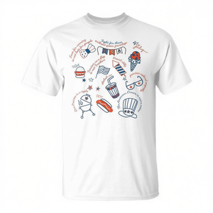 T-shirt Doodle del 4 luglio da donna, a maniche corte, girocollo, con stampa digitale patriottica e femminista, per attività promozionali per adulti - Product Image 3