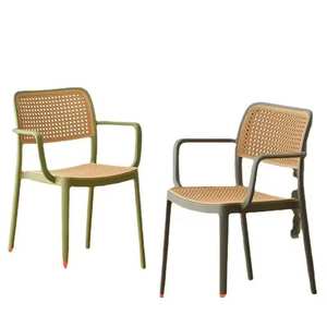 Chaises de salle à manger en rotin plastique empilables, design moderne, avec accoudoirs, pour la maison - Product Image 6