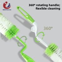 Lot de 2 brosses à biberons pour bébés, en éponge et plastique PP, outils rotatifs de nettoyage des tétines, vente en gros, personnalisation OEM