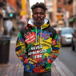 <span class=keywords><strong>Sudadera</strong></span> con capucha con estampado de orgullo negro para hombre, gráfico "Never Apologize" y símbolos químicos con coronas, <span class=keywords><strong>sudadera</strong></span> con declaración cultural - Product Image 3