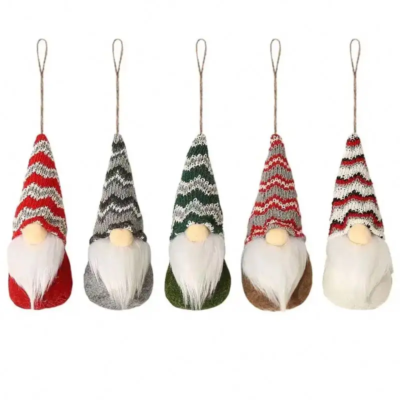 Christmas Tree Ornament Rainbow Chevron Striped Acrylic Knitted Plush Beard Dwarf Gnomes