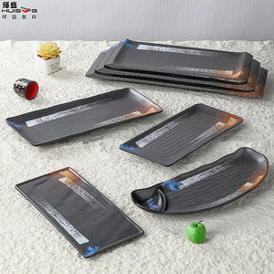 <b>Melamine</b> imitation porcelain <b>plate</b>, Japanese-style long <b>plate</b>, plastic commercial tableware for hot pot and barbecue - Product Image 1