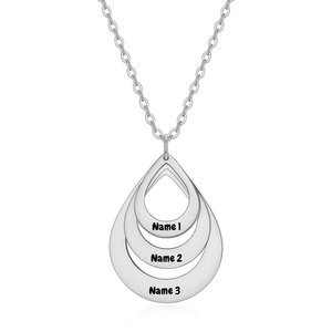 Teardrop Stainless Steel Pendant Necklace Laser Engraved <b>Name</b> Personalized Gift For Couples Friends Daily Wear Silver Gold <b>Chain</b> - Product Image 5