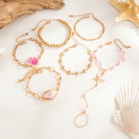 Lot de 6 bracelets chaîne de main bohèmes étoile de mer et fleur de coquillage pour femme, style vintage, accessoires de vacances empilables