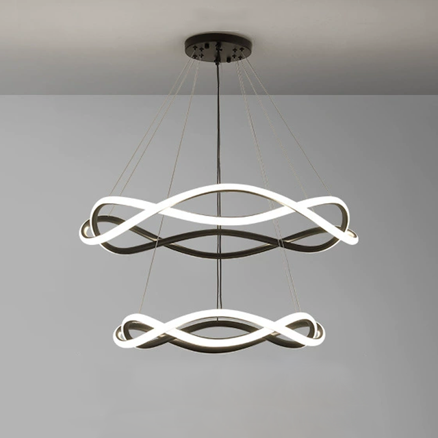 Wholesale Modern Double Ring LED Pendant Light 3 Color Dimming Aluminum Chandelier for Living Room Dining Room