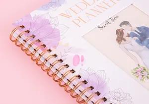 Planificador de bodas muestra gratis catálogo personalizado A5 hoja de oro rosa espiral organizador duro diario cuaderno