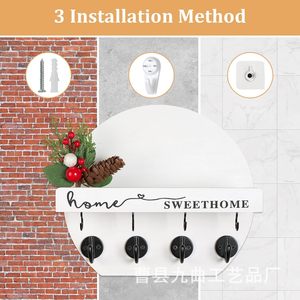 Wooden <b>Wall</b> Key Rack Round Shape <b>Wall</b> <b>Mounted</b> Key Holder Entryway Decorative <b>Shelf</b> Home Sweet Home Design - Product Image 5