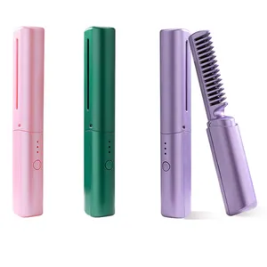 New Arrival Mini Travel Size Portable Electronic USB Rechargeable Cordless Wireless Hair Comb Straighten Roll Brush Comb