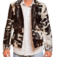 Veste en cuir de vachette pour homme, imprimé animal, col rabattu, décontractée, hiver, doublure en fausse fourrure épaisse, coupe classique, simple boutonnage