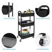 Chariot utilitaire à roulettes à 3/4 niveaux, montage facile, chariot de rangement en acier au carbone avec panneaux grillagés pour cuisine et bureau