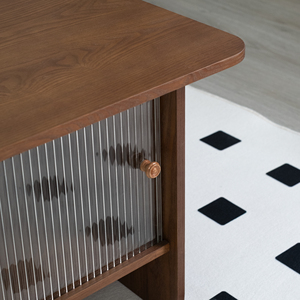 47-Inch Rectangular Modern Minimalist Wood <b>Coffee</b> <b>Table</b> with Storage Cabinet and Glass Sliding Doors for Living Room - Product Image 6