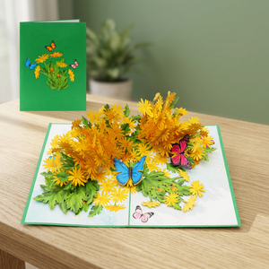 Carte pop-up 3D personnalisée en papier découpé, motif marguerite jaune, style amour, cadeaux du Poisson d'avril, impression offset - Product Image 5