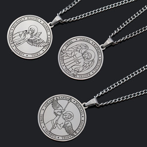 Hiphop Hommes Femmes Ton Argent Cadeau En Acier Inoxydable Religion Sept Archanges Ailes D'<span class=keywords><strong>ange</strong></span> Pendentif Rond Bijoux Collier - Product Image 5