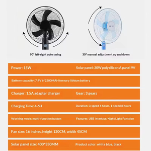 Ventilador de Pared de 16 Pulgadas con Energía Solar, Ahorro de Energía, Fácil de Operar, OEM/ODM, Embalaje Personalizado, Logotipo Personalizado para Hogar, Dormitorio, Sudeste Asiático - Product Image 4