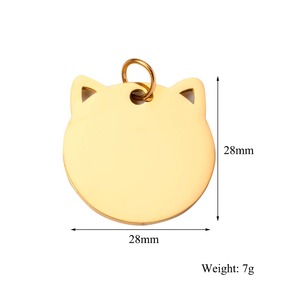 Pendentif en acier inoxydable poli miroir 28x29mm, forme tête de chat ou chiot, plaque d'identification vierge pour animaux de compagnie, 4 couleurs - Product Image 3