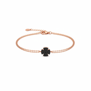 <b>Clover</b> Design Black Zircon Stone Charm <b>Bracelet</b> Turkish Handcrafted Wholesale 925 Silver Sterling Jewelry - Product Image 2