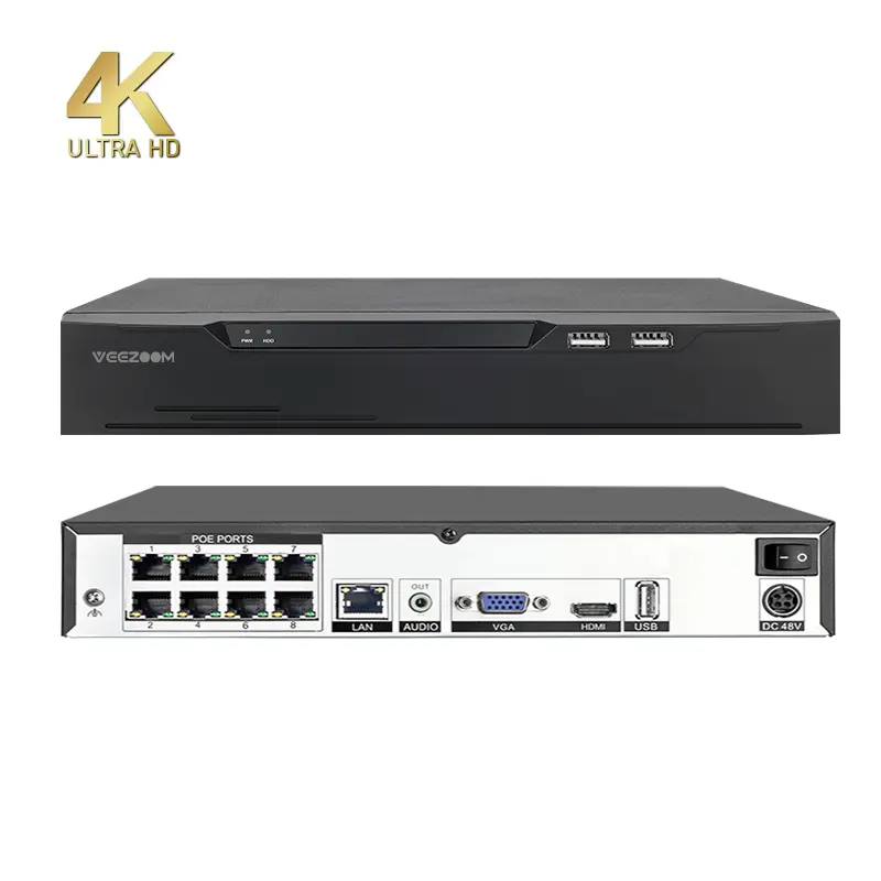 4K Ultra HD 8 قناة مراقبة IP PoE nr h265 8 منفذ شبكة vp2p وصول عن بعد 88ch ctv tuya poe NVR