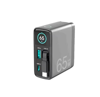 Pengisi Daya Cepat GaN 65W Sistem AI Cerdas 3-Port PD3.0 & QC3.0 untuk Adaptor Global dengan Colokan Lipat