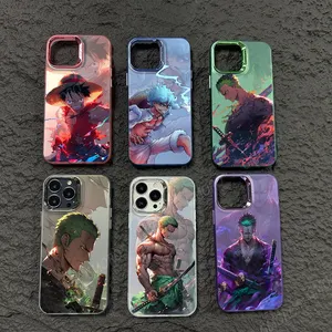 Electroplated Camera Anime one piece luffy Zoro Protector IMD Cover For iPhone 14 13 Uzumaki Narutos Phone Case for iphone 15