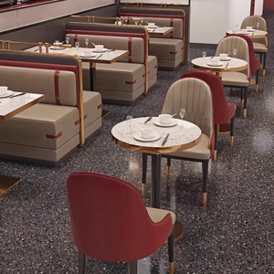 Cafétéria en cuir en acier inoxydable Cabine en <span class=keywords><strong>L</strong></span> <span class=keywords><strong>U</strong></span> haut de gamme personnalisée Canapé cabine moderne et <span class=keywords><strong>l</strong></span>éger pour restaurant de luxe - Product Image 1