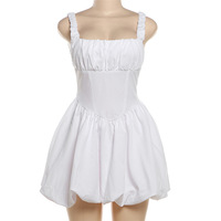Robes blanches Dames Robe Plissée A-ligne Sans Manches D'été Corset Robes Femmes Sexy