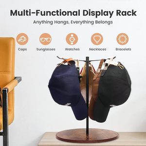 MIXWARES Support rotatif <span class=keywords><strong>pour</strong></span> casquettes de baseball en fer et base en bois <span class=keywords><strong>pour</strong></span> 12 casquettes de baseball - Product Image 6