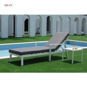 BHR-Sun Lounger Chaise Longue Beach Patio Poolside Pool Beach Chair Outdoor Aluminum Frame International Warehouse