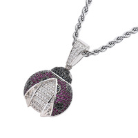 Collier pendentif Coccinelle en gros, serti de zircone cubique, bijoux Hip Hop