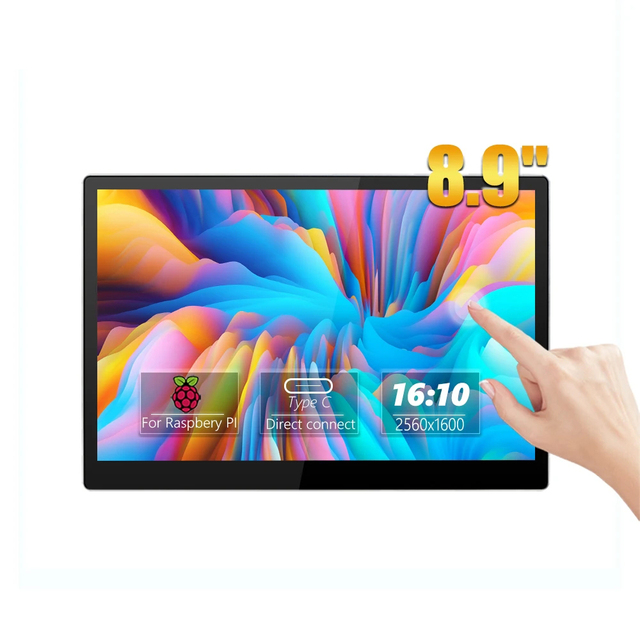 8.9 Inch QHD 2560*1600 2K Touchscreen Monitor Type-C IPS Display 500 Nits Portable Monitor for Laptop Raspberry Pi 3