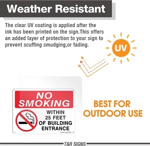 Panneau d'interdiction de fumer haute visibilité à moins de 25 <span class=keywords><strong>pieds</strong></span>, panneau d'avertissement réfléchissant en aluminium pour la sécurité des entrées de bâtiments - Product Image 2