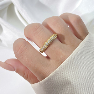 Anillos Clásicos de Eternidad, Latón Chapado en Oro de 18K, Circonita Cúbica Redonda con Engaste Pavé, Joyería Unisex para Boda - Product Image 3