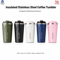 Gobelet isotherme en acier inoxydable avec couvercle rabattable, gravure COFFEE, 5 couleurs, vente en gros, logo personnalisé, OEM