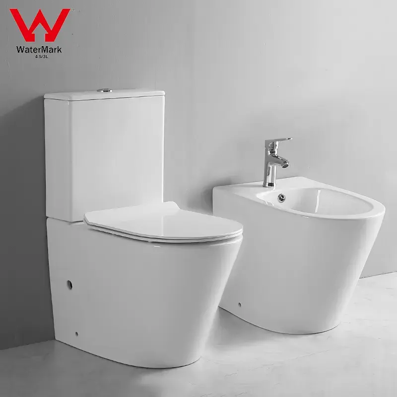 Australiano padrão watermark banheiro duas peças wc sanitários ware volta para parede piso montado bidé cerâmico conjunto WC completo
