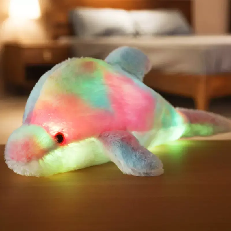 Hot Sale Custom Led Luminous Dolphin Plush Pillow Doll Short Plush Toy With Light Different Size