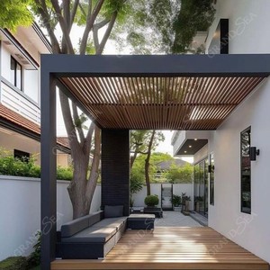 Système de Toit à Lames Motorisé pour Jardin Extérieur Pergola Bioclimatique en Aluminium d'Extérieur avec Porte Coulissante en Verre et Lames Orientables - Product Image 6