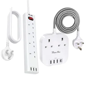 High Quality UK Power Strip Socket 4 AC Outlets Extension Leads With 3 USB Ports For Home Office