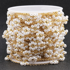 Chaîne en or avec fleurs de perles, collier, bracelet, accessoire pour vêtements et épingles à cheveux en acier inoxydable avec perles d'imitation - Product Image 4