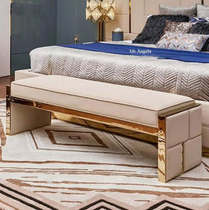 Banco otomano tapizado de cuero para dormitorio moderno de lujo barato, taburete para cama, Banco de cama otomana cubierto de Metal de cuero - Product Image 1
