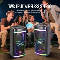 Altavoz Exterior para el Hogar de 40 W, Doble Woofer de 6.5 Pulgadas, Luz RGB Cuadrada con Efecto Arcoíris, Audio Portátil, Batería de Litio de 7.4 V y 4000 mAh, Dos Micrófonos Inalámbricos