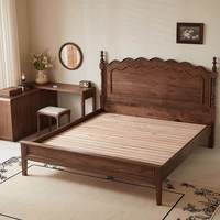 Lit double Dingshuai en noyer noir d'Amérique du Nord, style rétro français, 1,8 m, moderne et simple, pour chambre principale, avec dossier, style ancien