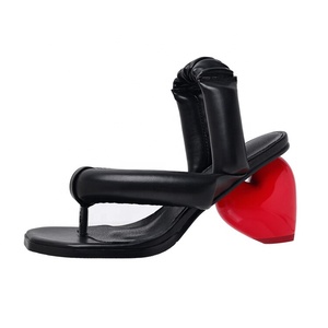 Trendy Women Unique Heart Shape Heels Clip Toe Dress <b>Shoes</b> Office Lady Sexy <b>Soft</b> Puffy Straps Sandals Custom Logo - Product Image 3